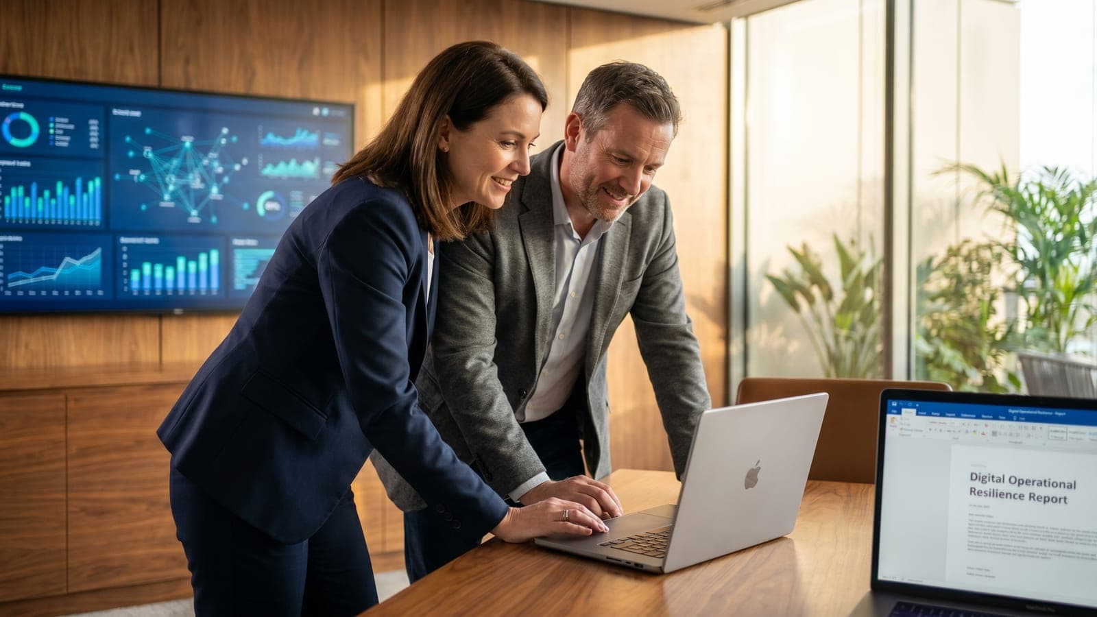 A compliance officer reviewing a digital operational resilience checklist at a financial institution.