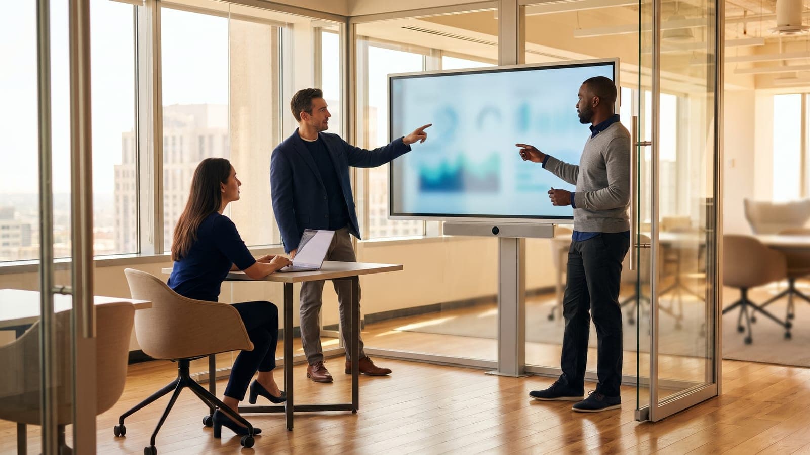 A team planning a simulated attack scenario with a strategy view on screen.