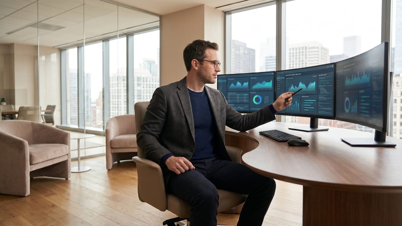 A security analyst reviewing a malware alert on an endpoint protection dashboard.